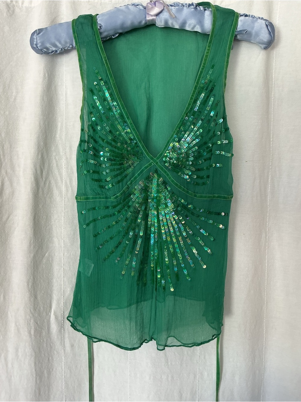 Vintage Green Sequin V-Neck Women's Top